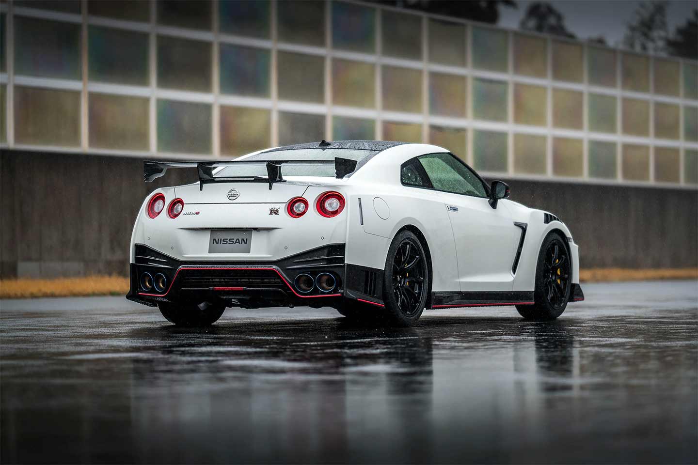 Nismo GT-R Rear Three Quarter View on Wet Track