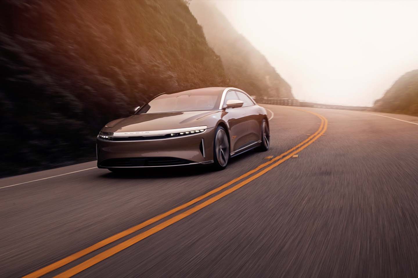 lucid air driving on canyon road