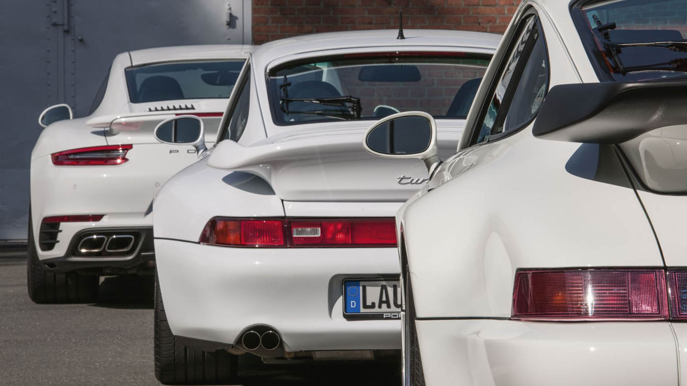 Three Porsche 911 Generations in White