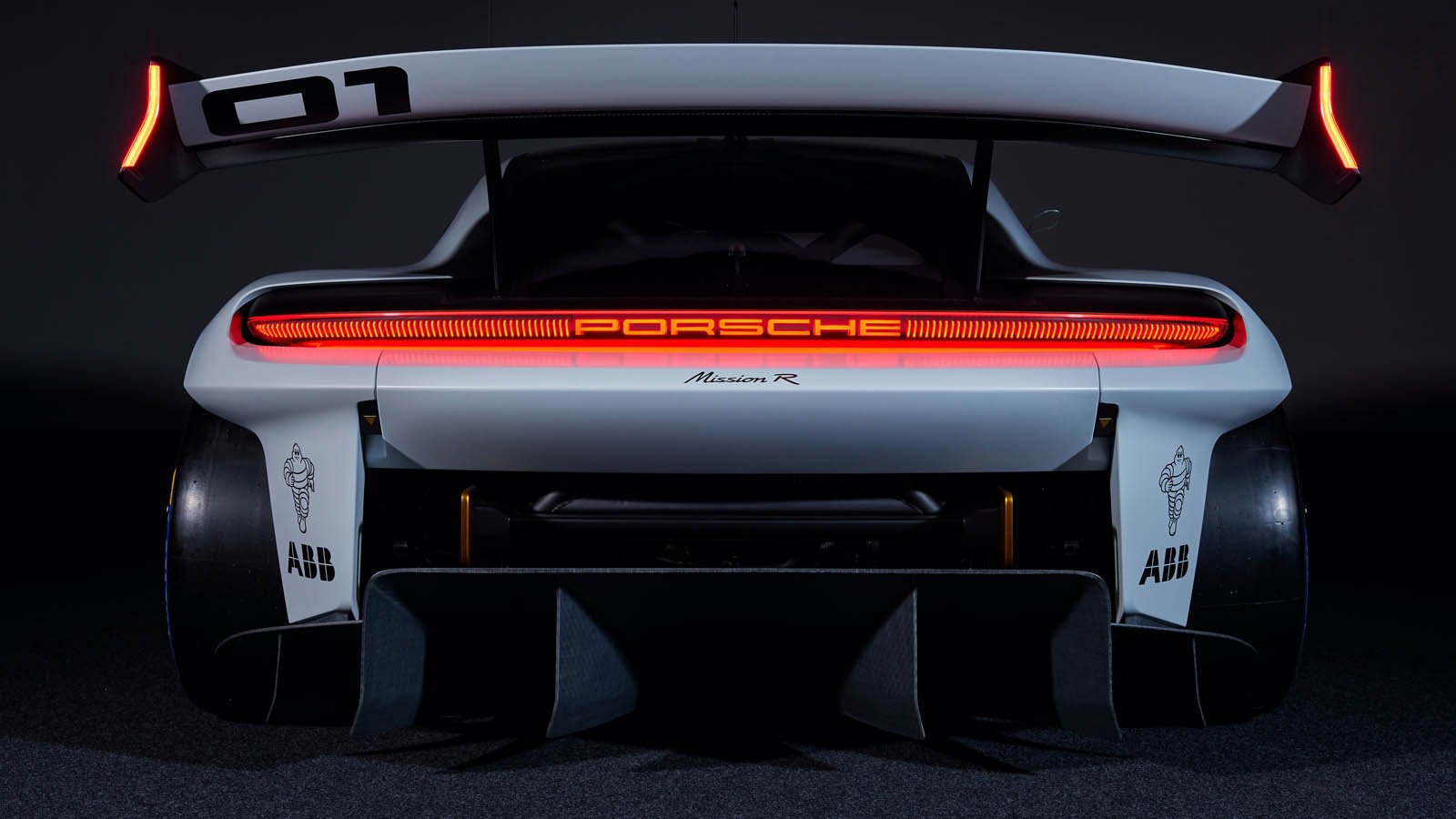Porsche Mission R Concept Rear in the Dark with Lights On